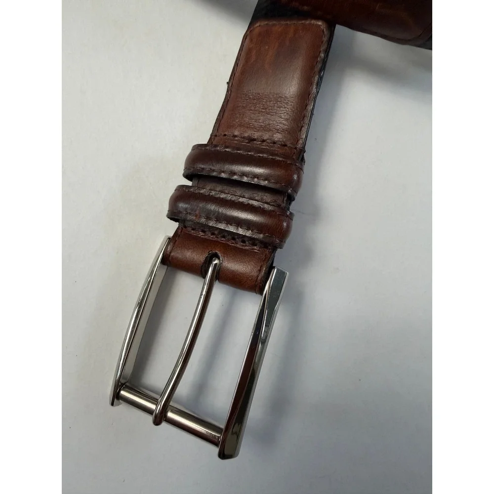 Allen Edmonds Leather Belt 42 Black Brown Mens USA Made Pebble Grain Calfskin